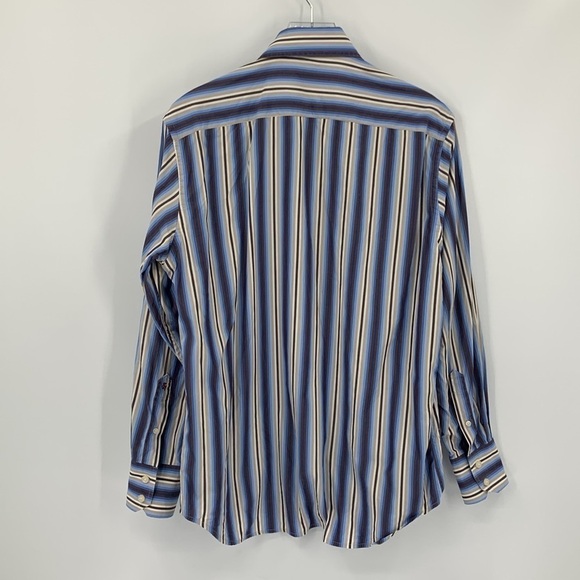 Robert Graham blue brown stripe men shirt button cotton flip cuff Medium M - Picture 2 of 7